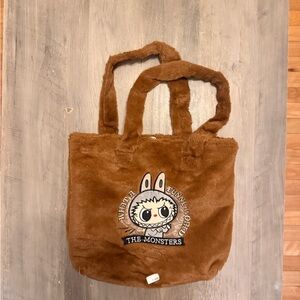 The Monsters Labubu Brown Fuzzy Tote Bag NEW Brown